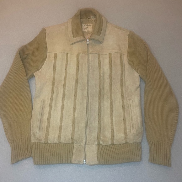 VINTAGE Suede Panel Leather Coat jacket M Rockabilly Retro 70s 80s Oakton Ltd - Picture 2 of 10